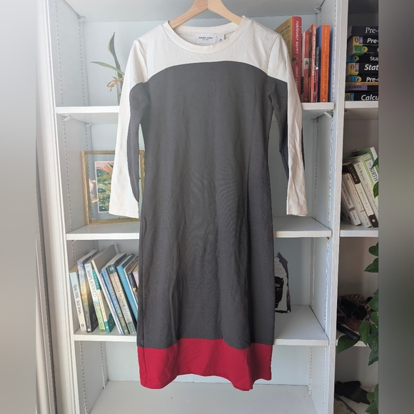 Sonnet James Dresses & Skirts - Sonnet James Women's Midi Dress Colorblock Red White Grey Long Sleeve Size Small